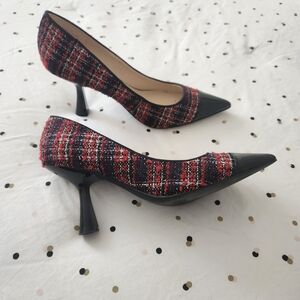 Elegant Black and Red Tweed Women's Heels